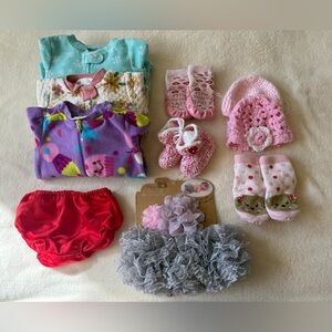 Baby Girl 3-6 Months Clothing & Accessories Bundle - Pink, Purple, Red, Gray